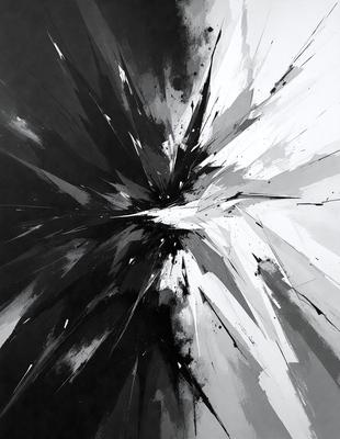 The primary subject of the image is a black and white painting of a hole or a void. The setting is a white background, and the visual style appears to be a digital art or illustration. The colors and mood of the painting are predominantly black and white, creating a sense of depth and mystery.